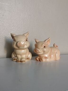 Adorable Vintage Set of Two Goebel West Germany Ceramic Baby Pig Figurines